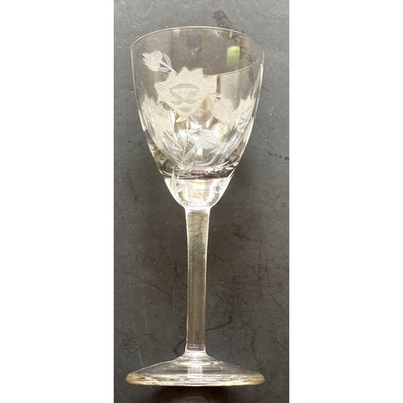 Vintage Etched Floral Crystal Sherry Cordial Glass 5.25" tall x 2.25" Set of 3 - Picture 2 of 15